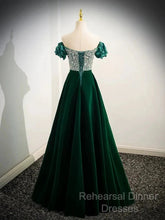 A-Line Velvet Sequin Beads Green Long Semi Formal Prom Dress Evening Dress Elegant